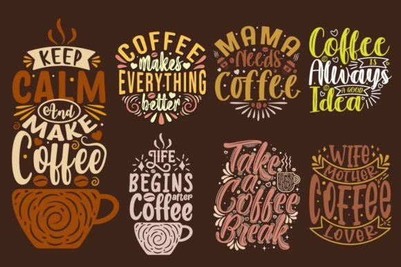 Coffee Quote Set Lettering Design: SVG Graphics for Crafts & Content