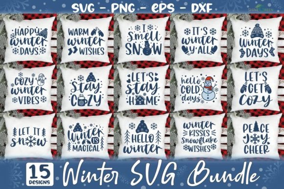 Winter SVG Bundle Christmas Pillow Quote: Graphics for Crafts